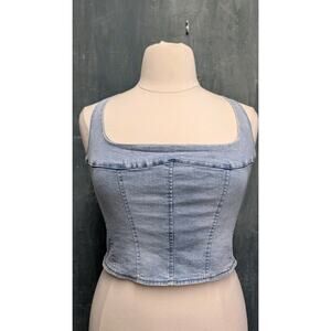 Belle Vere Denim Crop Top Size Large Light Wash Blue Adjustable Straps Stretchy